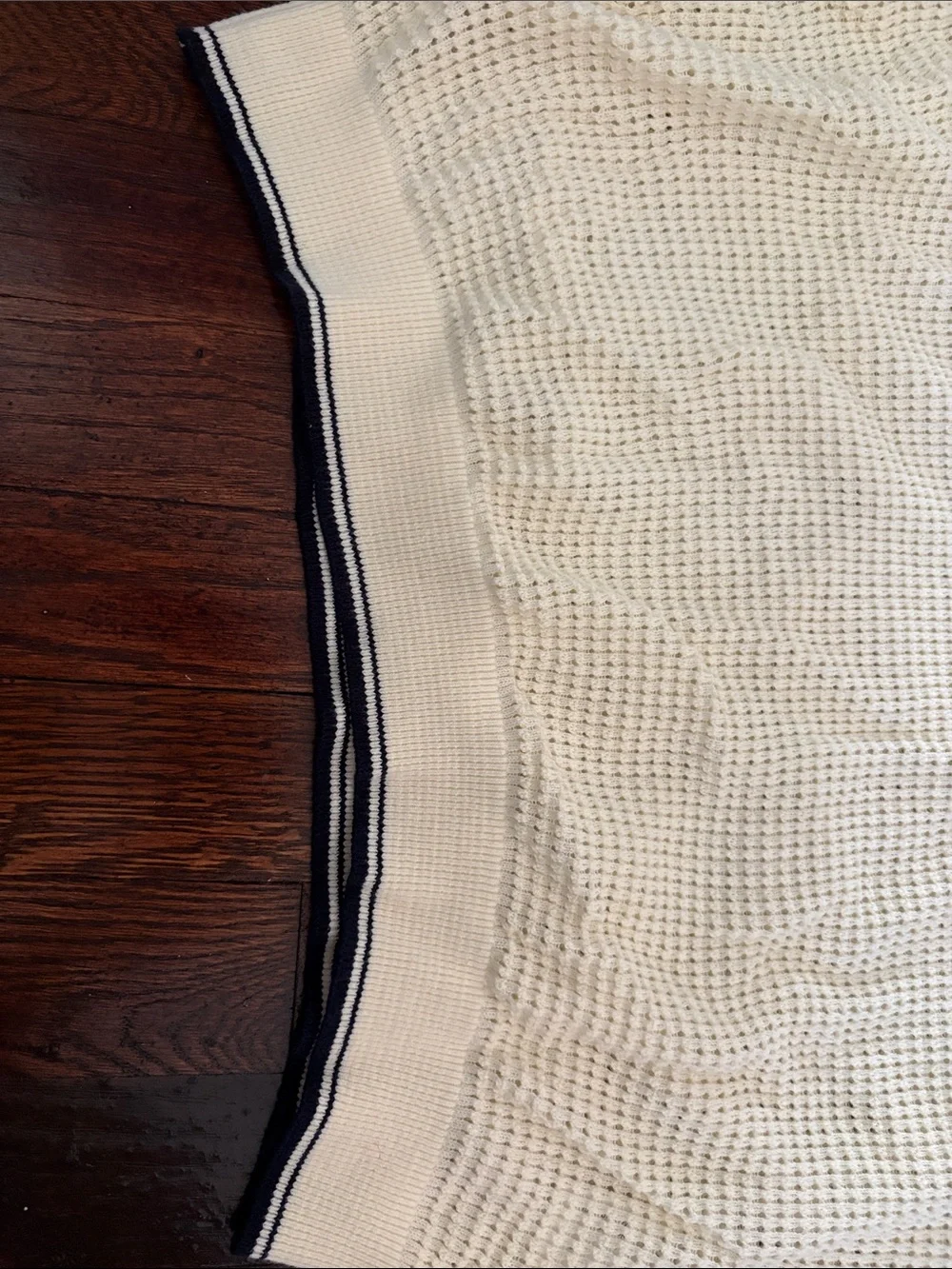 Casatlantic Cream Open-Knit Polo with Contrast Trim